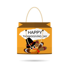 Paper Shopping Bags collection for thanksgiving day with cute Turkey. The design of the bag. Vector