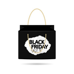 Paper Shopping Bags collection for holiday sales black Friday on white background. The design of the bag. Vector