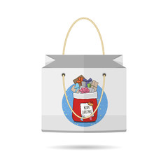 Paper Shopping Bags collection for the holiday merry Christmas and happy new year isolated with Christmas bag with gifts on white background. The design of the bag. Vector