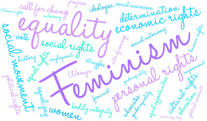 Feminism Word Cloud on a white background. 