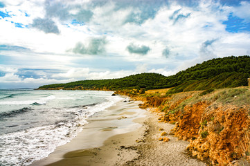 Platja de Binigaus, a nudist beach in the south of Menorca, Spain