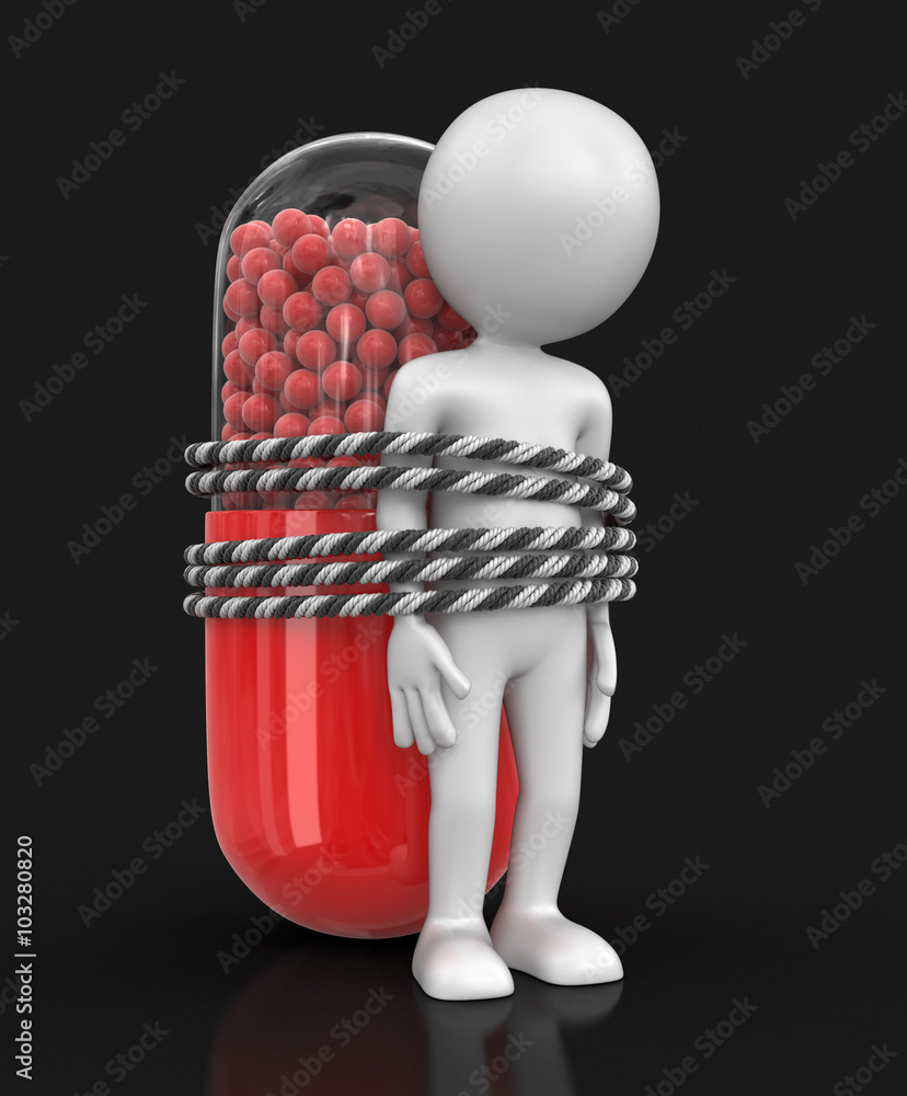 Poster man and capsule. image with clipping path.