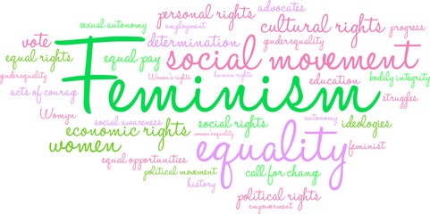 Feminism Word Cloud on a white background. 