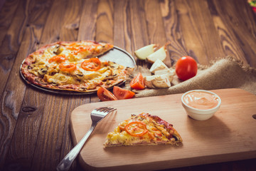 Pepperoni pizza on table