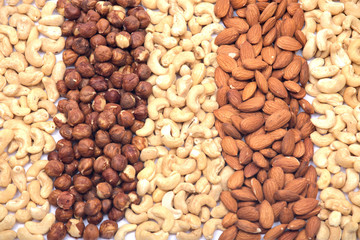 Organic nuts background on white
