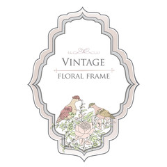 Floral background. Floral spring card with birds,   flowers and frame for text