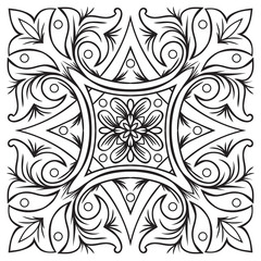 Hand drawing tile vintage black line pattern.
