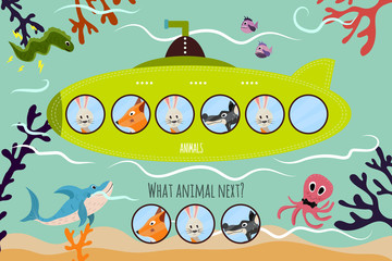 Cartoon Vector Illustration of Education will continue the logical series of colourful animals on a green submarine . Matching Game for Preschool Children. Vector - 103282836