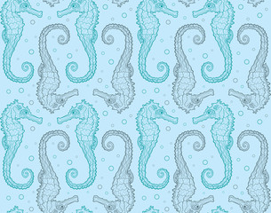 Seamless background pattern with seahorses