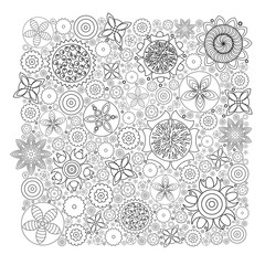 Vector monochrome floral pattern. Imitation of hand drawn flower doodle texture, decorative coloring book for grown up and adult. Endless drawing for stress relief. Zentangle.