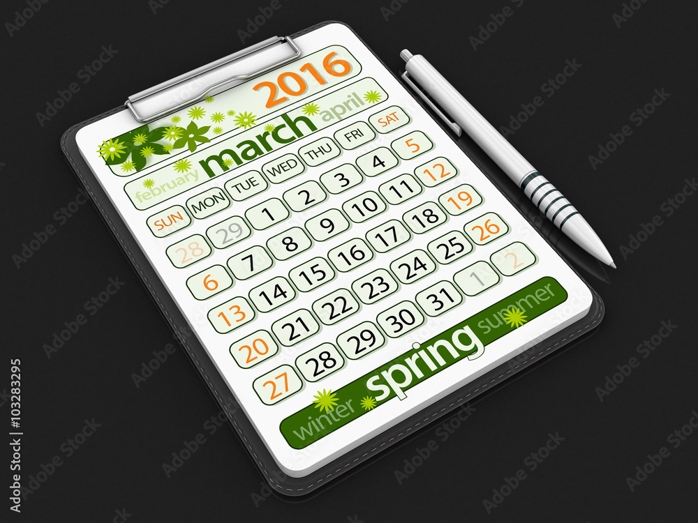 Poster clipboard with march. image with clipping path