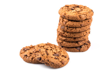 Chocolate chip cookies isolated on white