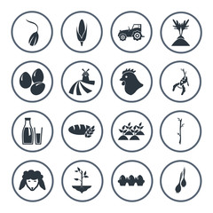 Set of sixteen agriculture icons