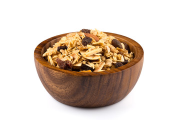 breakfast cereals in wood bowl