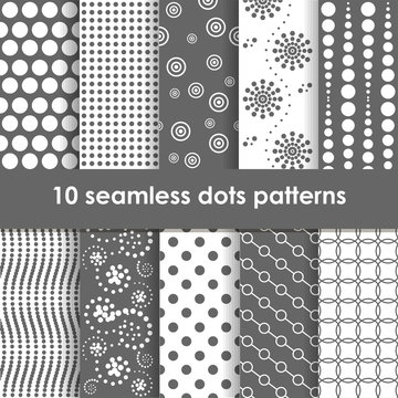 Set of grey and white seamless patterns with dots
