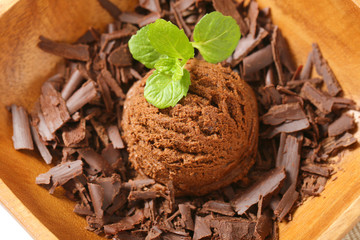 Scoop of ice cream and chocolate shavings