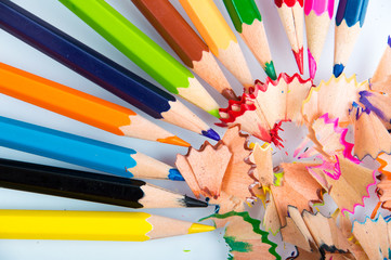 colored pencils and pencil sharpener