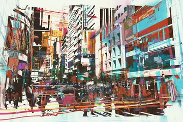 Fototapeten abstract art of cityscape,illustration painting © grandfailure