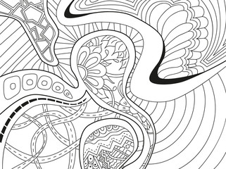 Abstract background with lines, wave and flowers.