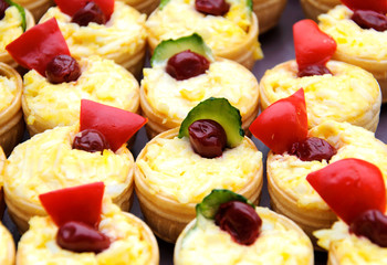Dish of canapes with cheese