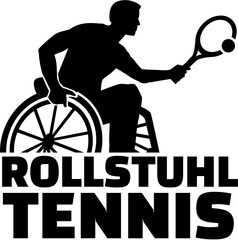 Wheelchair Tennis silhouette with german word