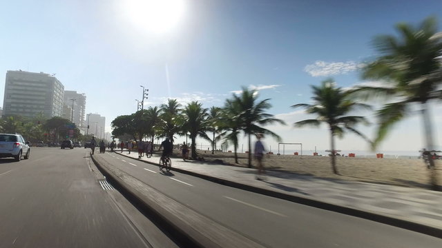Driving along Ipanema Beach on Sunny Day, Rio De Janeiro, Brazil