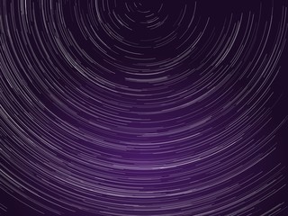 Startrails around Polaris star. Aurora on night sky. Vector illustration.
