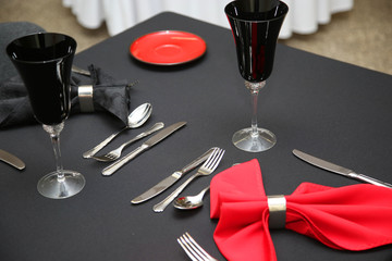 decorated table in black and red colors