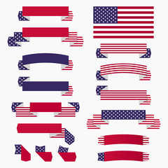 Obraz premium Red white blue american flag, ribbons and banners
