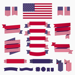 Naklejka premium Red white blue american flag, ribbons and banners