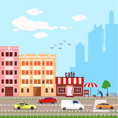 Obraz premium Flat design vector illustrationof urban landscape