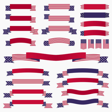 Red white blue american flag, ribbons and banners