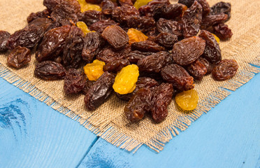 the raisins on a blue board