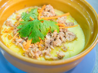 Steamed egg with minced pork.