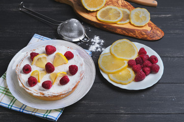 Lemon cake with raspberries