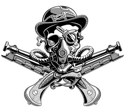 skull hat crossed pistols Pirate Jolly Roger Steampunk vector il