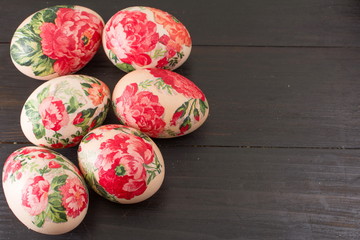 Top view of decorated Easter eggs
