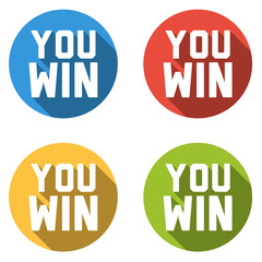 Collection of 4 flat buttons with  YOU WIN text