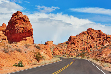 Winding road in Valley of the Fire national park in USA