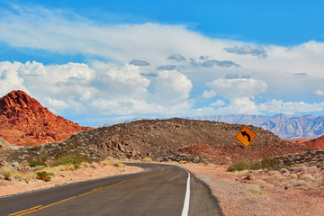Winding road in Valley of the Fire national park in USA