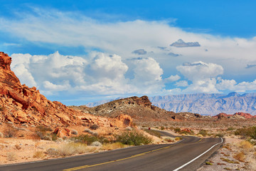 Winding road in Valley of the Fire national park in USA