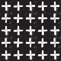 Modern and trendy abstract white hand drawn plus sign texture pattern on black background