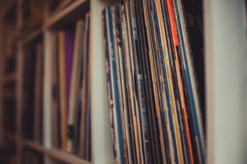 Vintage 33 vinyl long playing row on shelf