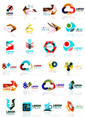 Logo set, abstract geometric business icons, paper style with glossy elements