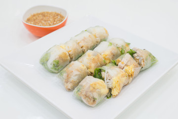 NOODLE Thai apply style vegetables roll. Snacks are beneficial to the body and health. The review of all ages as food in Asia. Stuffed pork, chicken and put meat and vegetables.
