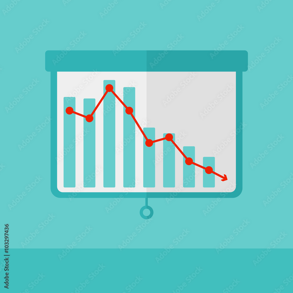 Poster background of projector roller screen with decreasing chart.