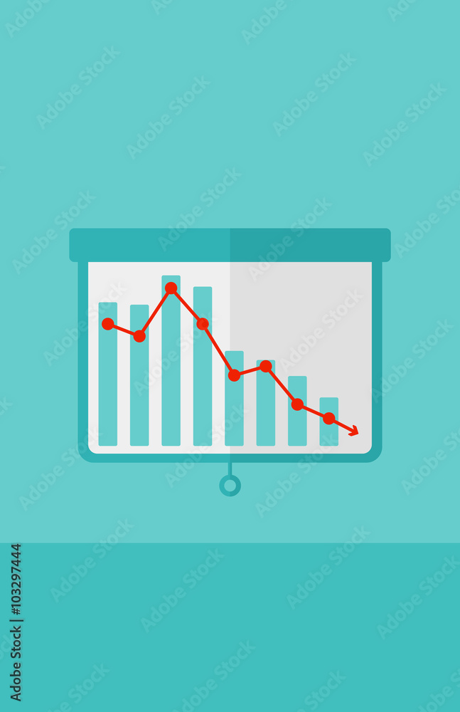 Poster background of projector roller screen with decreasing chart.