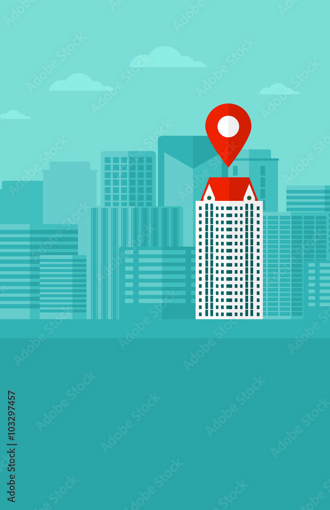 Poster background of modern city with map pointer.
