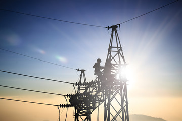 Silhouetteblack man  electrical engineer and electrical workers