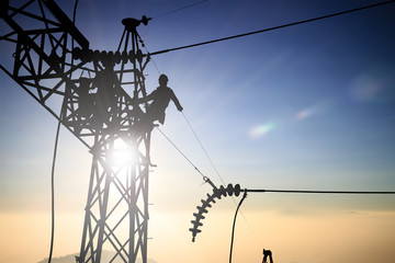 Silhouetteblack man  electrical engineer and electrical workers